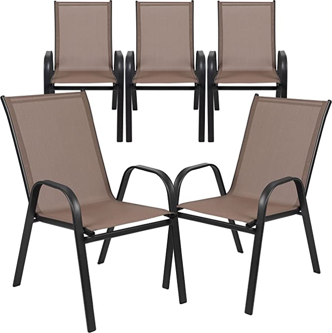 Brazos Series Outdoor Stack Chair with Flex Comfort Material - Set of 5, Brown