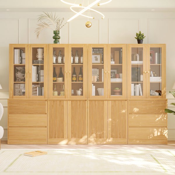incomplete))))) 71" H X 94.5" W Bookcase Cabinet With Glass Doors & Large Storage Drawers(2A+2D)