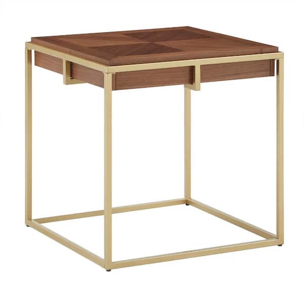 Natural Square End Table with Metal Base