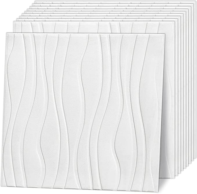 WASAIT 3D Wall Panels Peel and Stick Wave Large Faux Brick Wallpaper Self Adhesive Wall Panel for Interior Wall Decor Panels Living Room Bedroom Decorative Wall Panel (20PCS, White - Wave)
