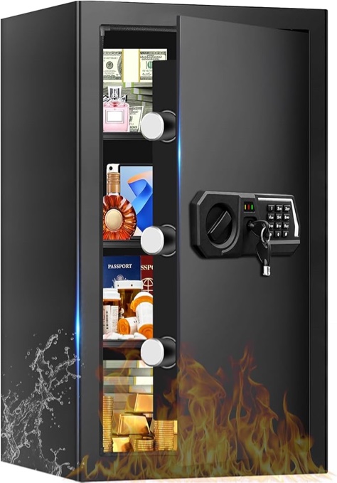 5.2 cuft large safes for home use water and fireproof, digital security fire safe box with programmable keypad, spare keys & removable shelf, anti-theft document safe for money, medicine and valuables