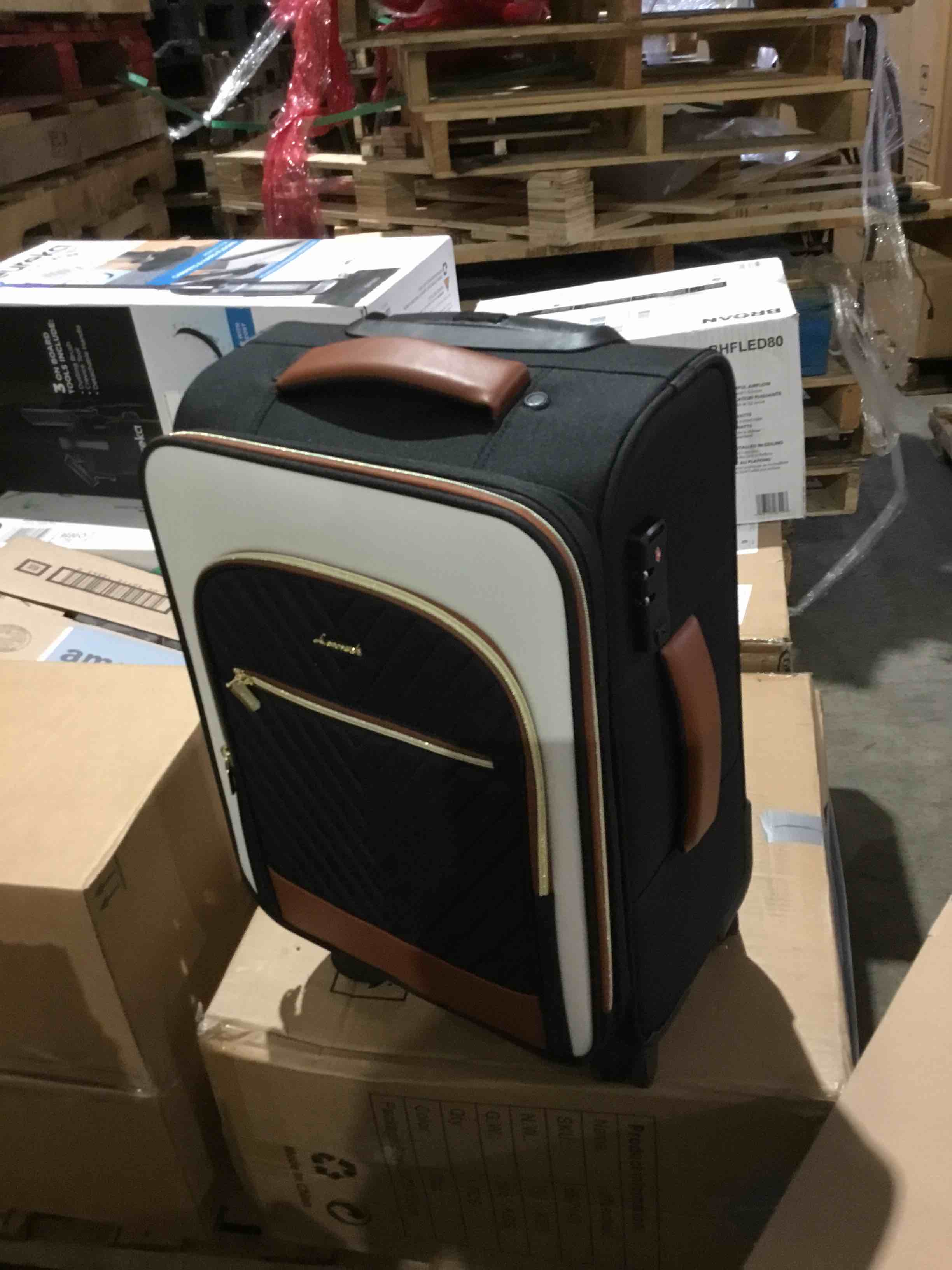 Condition photo showing Good Condition for lovevook carry on luggage 22x14x9 airline approved, 22 inch large rolling suitcase, spinner wheels & tsa lock, 49l softside lightweight underseat carryon luggage for women men travel (unlocked, missing the key)