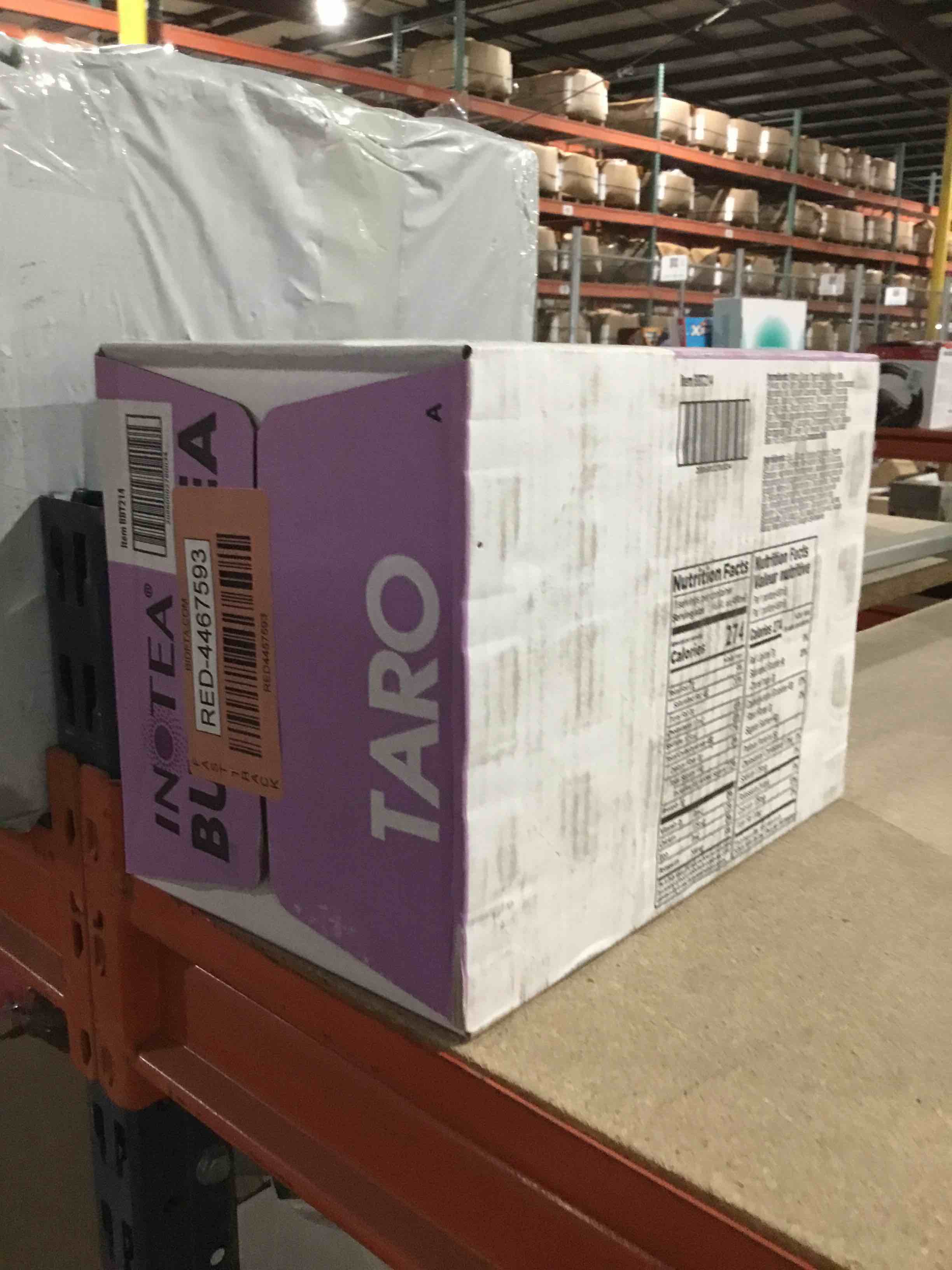 Condition photo showing New/Like New for inotea, bubble milk tea taro with tapioca pearls, 16.6 oz (case of 12) bb 7.22.25 