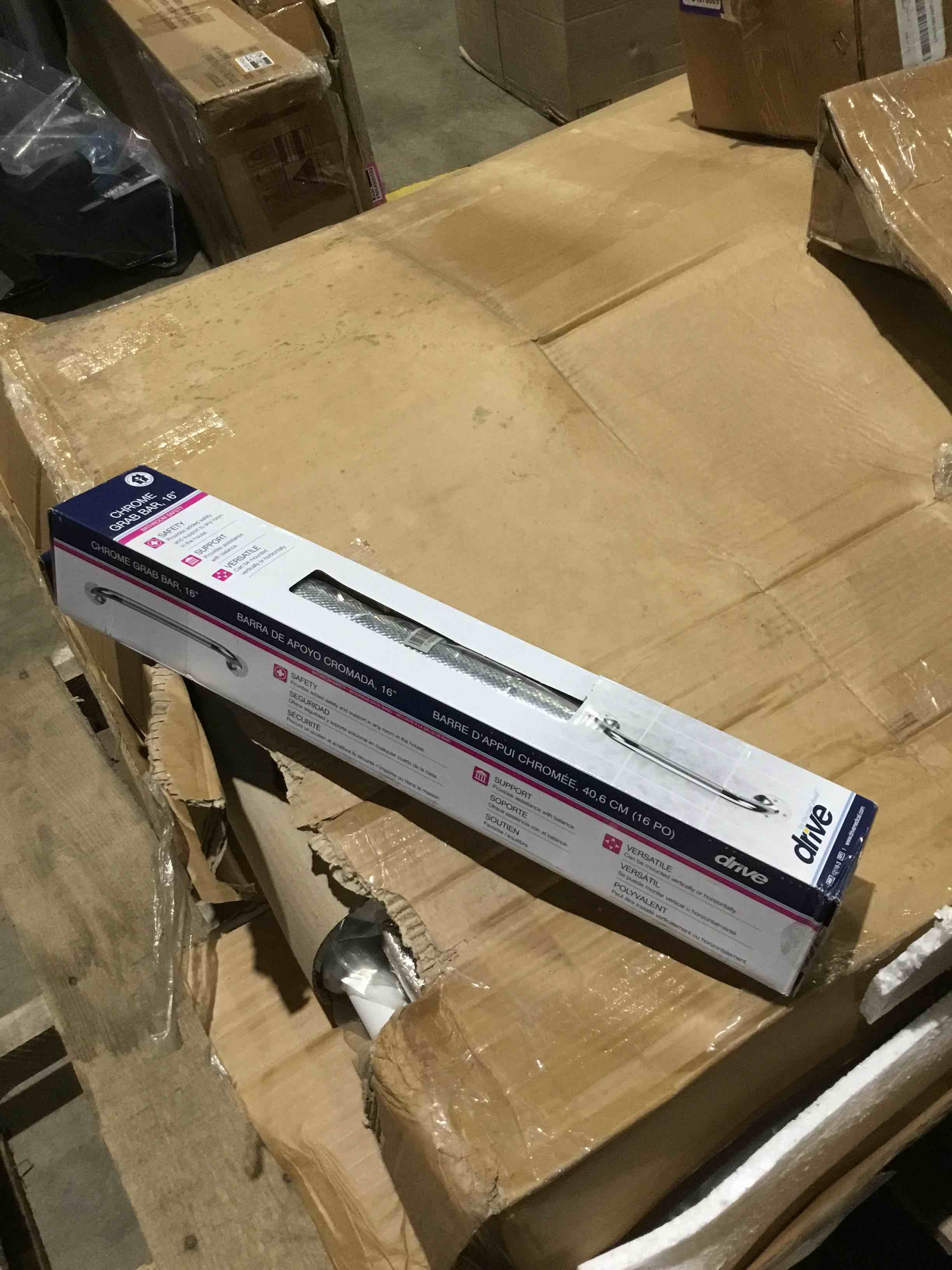 Condition photo showing New/Like New for drive silver knurled steel wall grab bar 16" l 12116-3