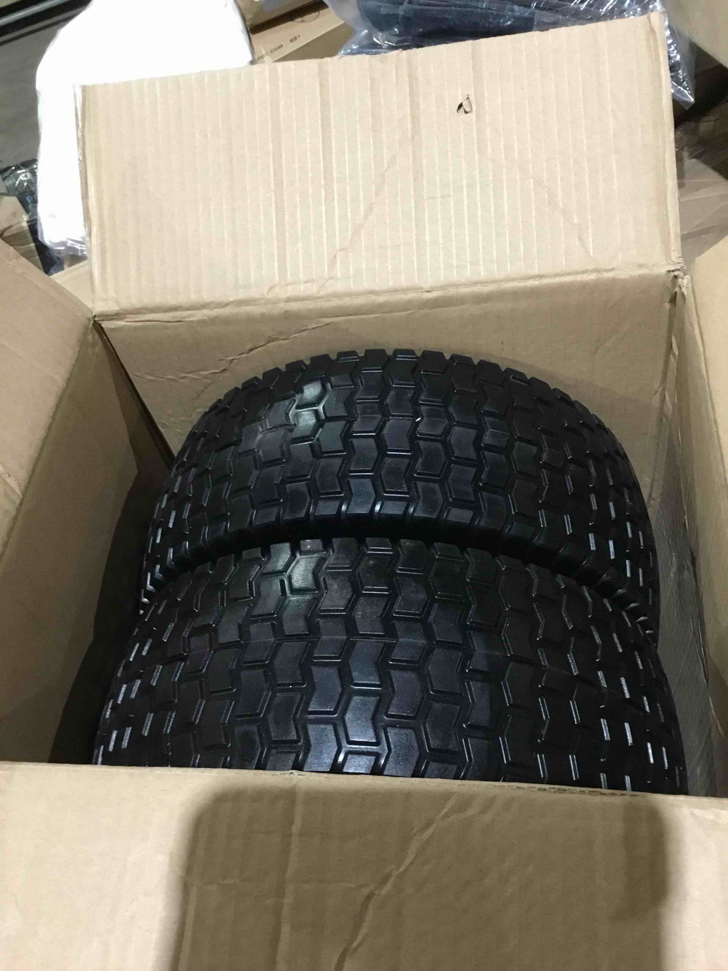 Condition photo showing Good Condition for gicool 15x6.00-6 flat free lawn mower tire and wheel, 15x6-6nhs riding mowers lawn tire and wheel with 3/4" bearing, 3" centered hub, 2 pack