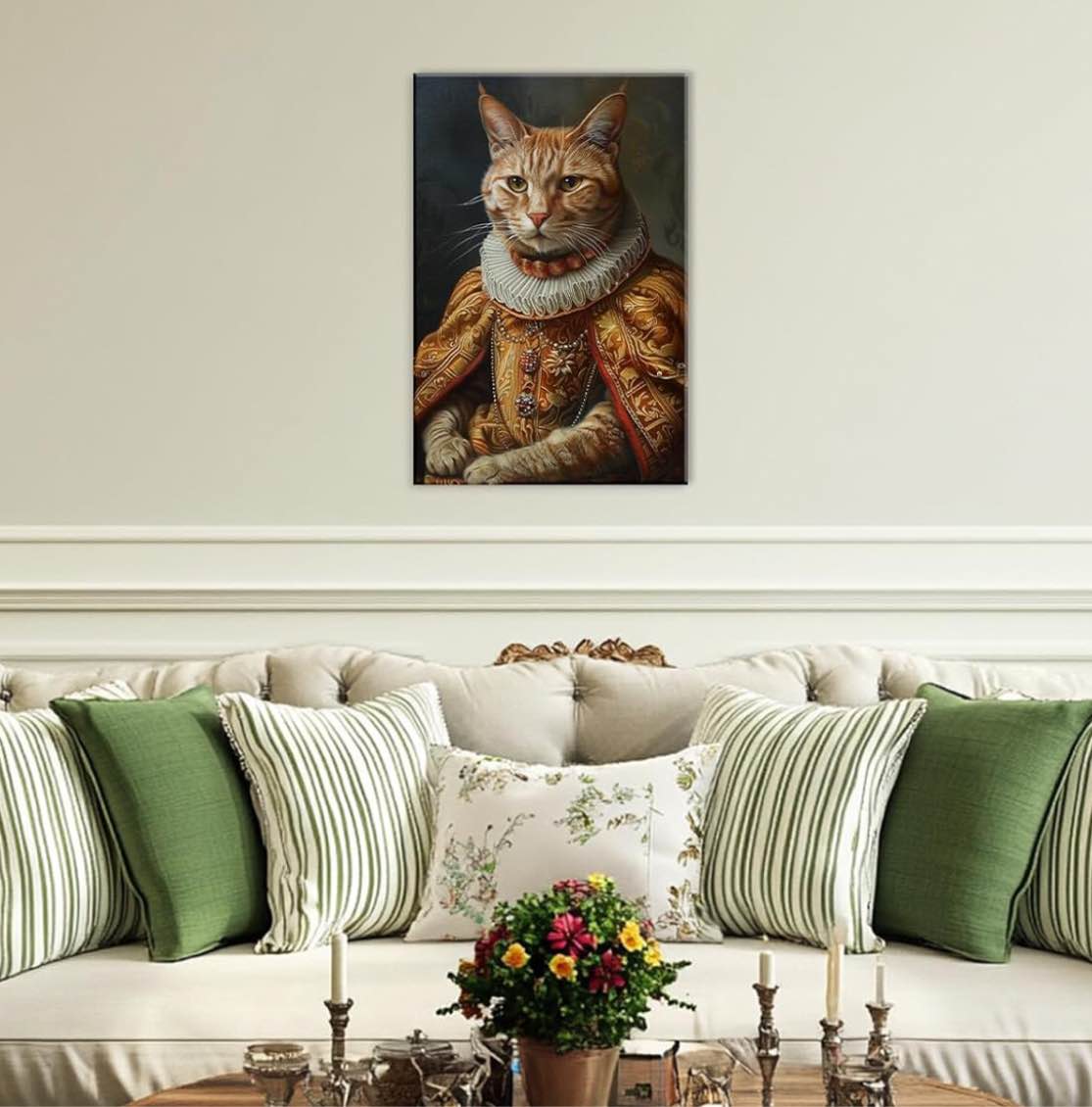cat canvas wall art medieval renaissance cats picture wall decor cute animal wall decor vintage painting framed artwork home decor(artwork-1,16"x24") artwork-1 24"l x 16"w