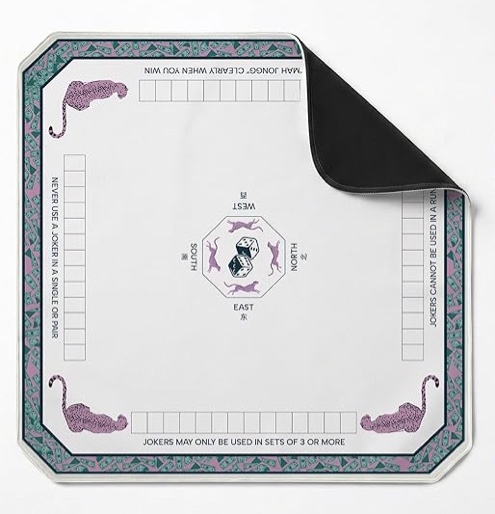 mahjong mat - 31”x31” portable mahjong table mat with carrying bag, non-slip and noise reduction mahjong mat for table, durable washable game mat for mahjong, poker, and board games (grid purple)