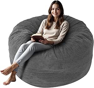 bean bag chair for adults, high-rebound memory foam bean bag sofa with removable cover, oversized bean bag couch for gaming, reading and relaxation, grey