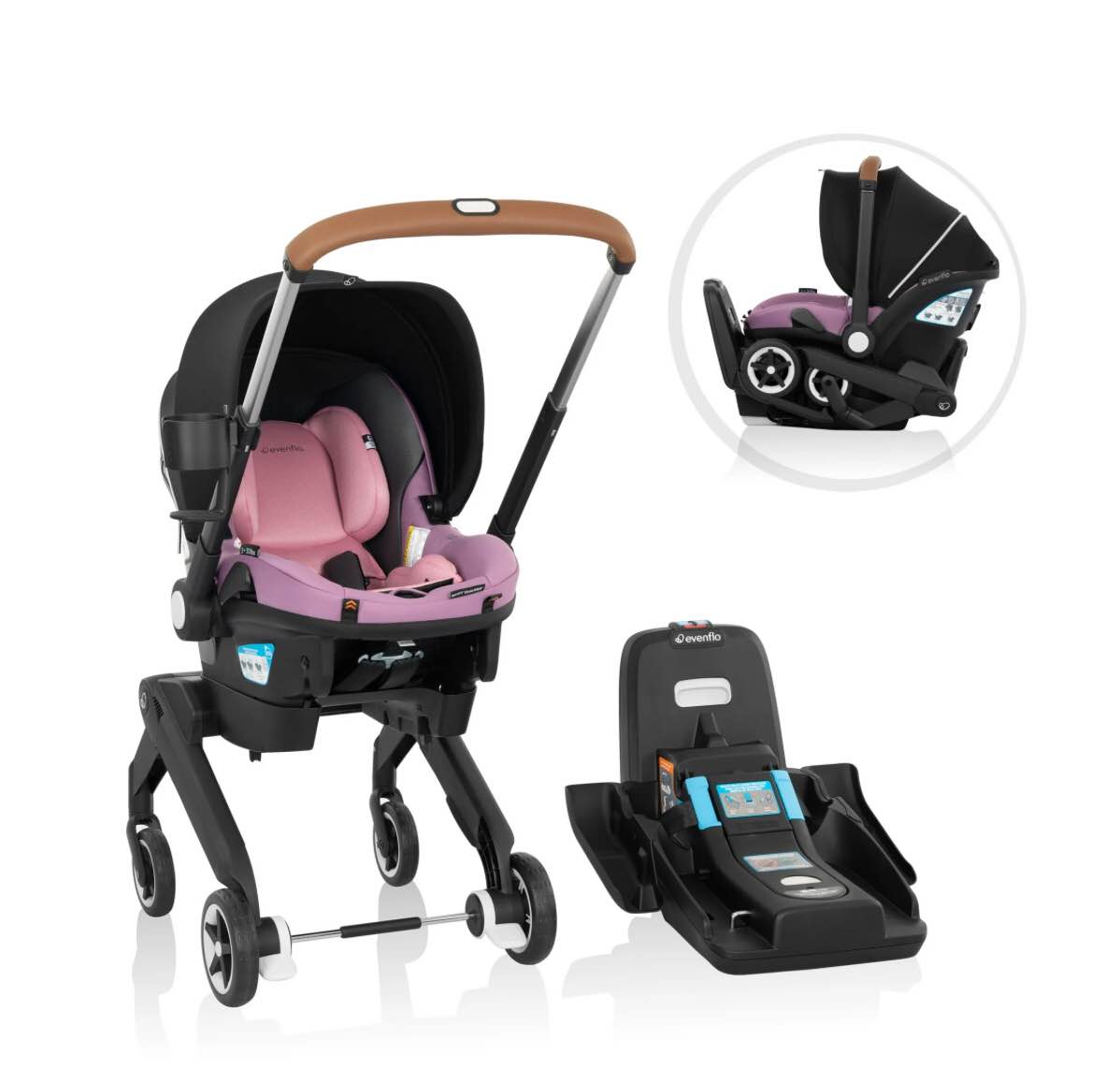 evenflo shyft dualride infant car seat and stroller combo w carryall storage & extended canopy, opal