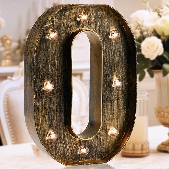 oycbuzo golden black led marquee letter  industrial vintage light up for wedding cafe birthday christmas – o