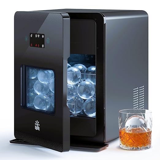 2'' clear ice ball maker – 4 ice spheres in 35min, 144 pcs/day, auto&manual fill, fast round ice machine with lcd touch panel, self-cleaning, home & bar maker for whiskey bourborn gift