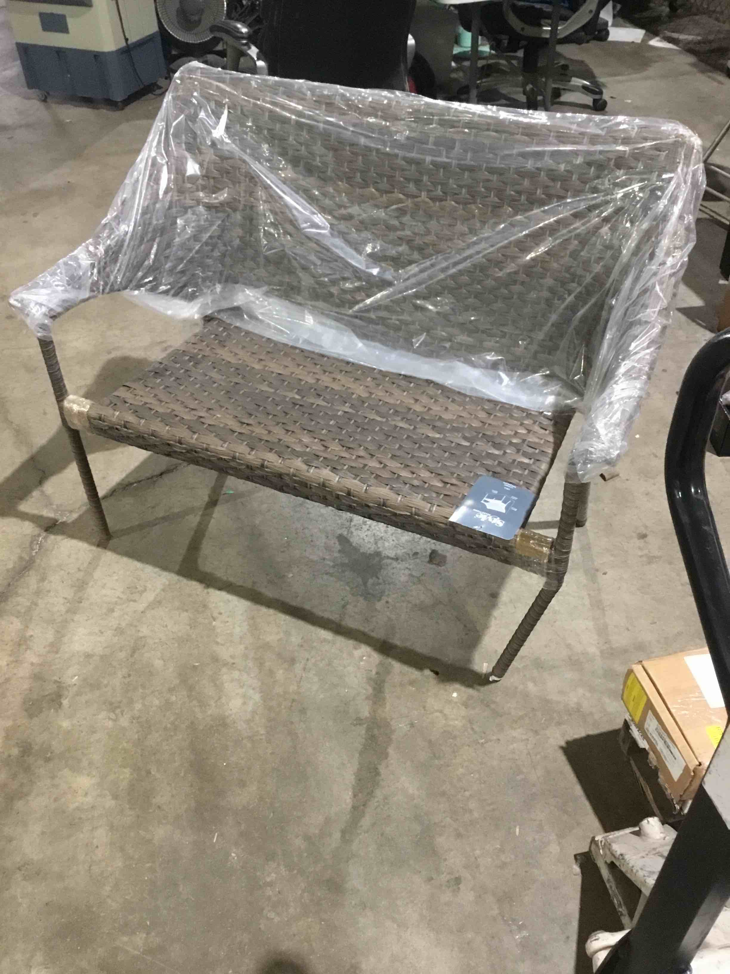 Condition photo showing As Is for style selections lola wicker outdoor loveseat and steel frame