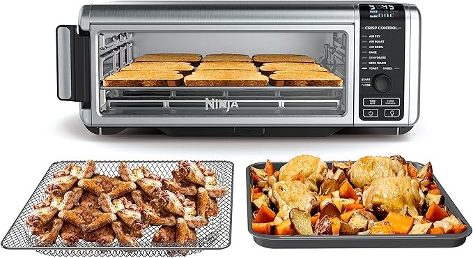 Ninja Digital Air Fryer & Toaster Oven | 8-in-1 Functionality | Flip-Up Design | XL Capacity | Air Fry Basket, Sheet Pan, Wire Rack & Crumb Tray | 1800 Watt | Silver | SP101