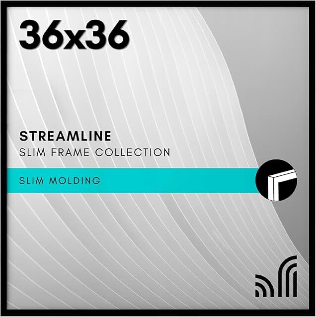 americanflat 36x36 poster frame in black - square picture frame with engineered wood frame, polished plexiglass cover, hanging hardware for wall display