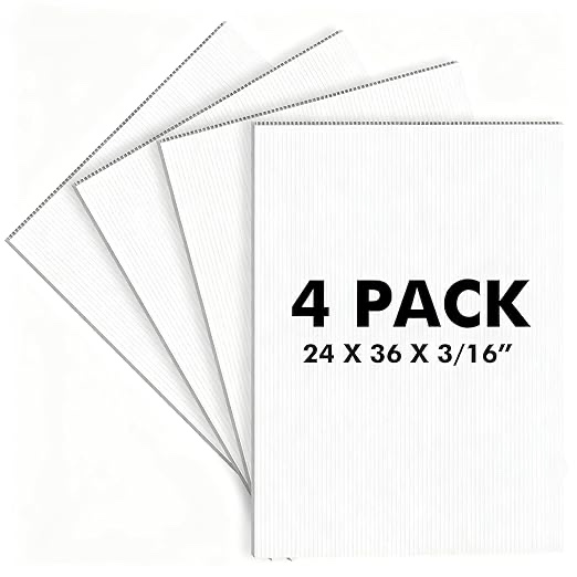 Corrugated Plastic Board 24x36 inch - 4 Pack White Plastic Poster Board, 3/16'' (5MM) Thick Blank Board, Waterproof Sheets for Indoor & Outdoor Use, Displays