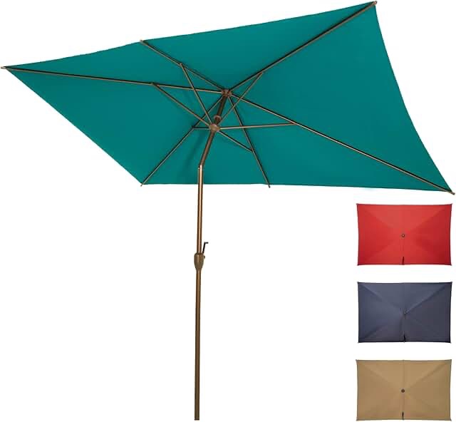 Blissun Rectangular Patio Umbrella, Table Market Umbrella with Tilt and Crank, Outdoor Umbrella for Garden, Deck, Backyard, Pool and Beach 6.5 x 10 FT