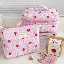 2 pc travel cosmetic bag pink strawberry