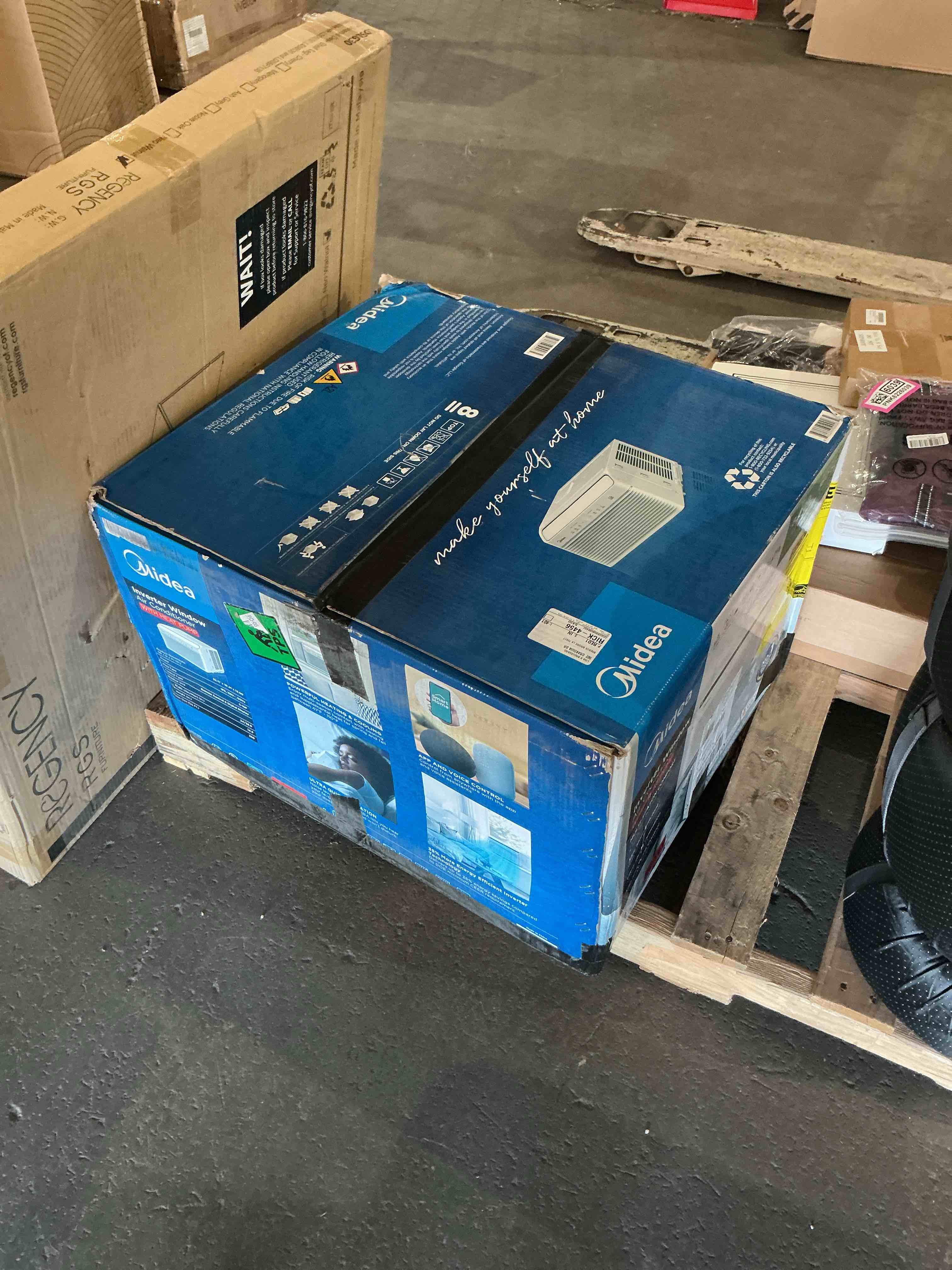 Condition photo showing As Is for midea 8,000 btu smart inverter air conditioner window unit with heat and dehumidifier – cools up to 350 sq. ft., energy star rated, quiet operation, electronic controls, remote control, white