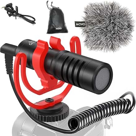 movo vxr10 universal shotgun mic for camera - camera microphone for dslr, iphone and android smartphones - compatible with canon eos, nikon, and sony cameras - with shock mount, deadcat windscreen