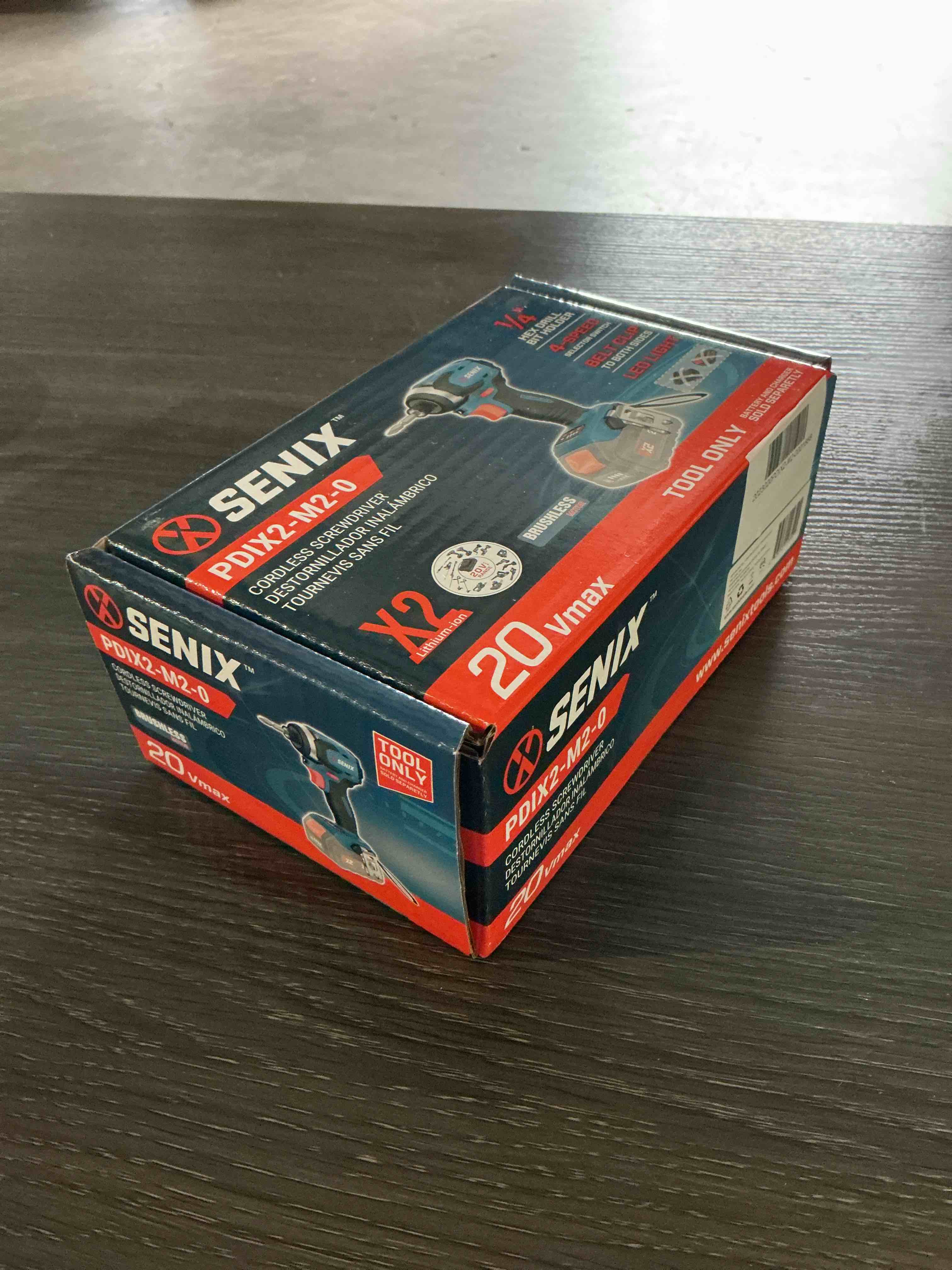 Condition photo showing New/Like New for senix 20 volt max* 1/4-inch impact driver, brushless motor, 130 foot-pound of max torque, 3000 rpm pdix2-m2