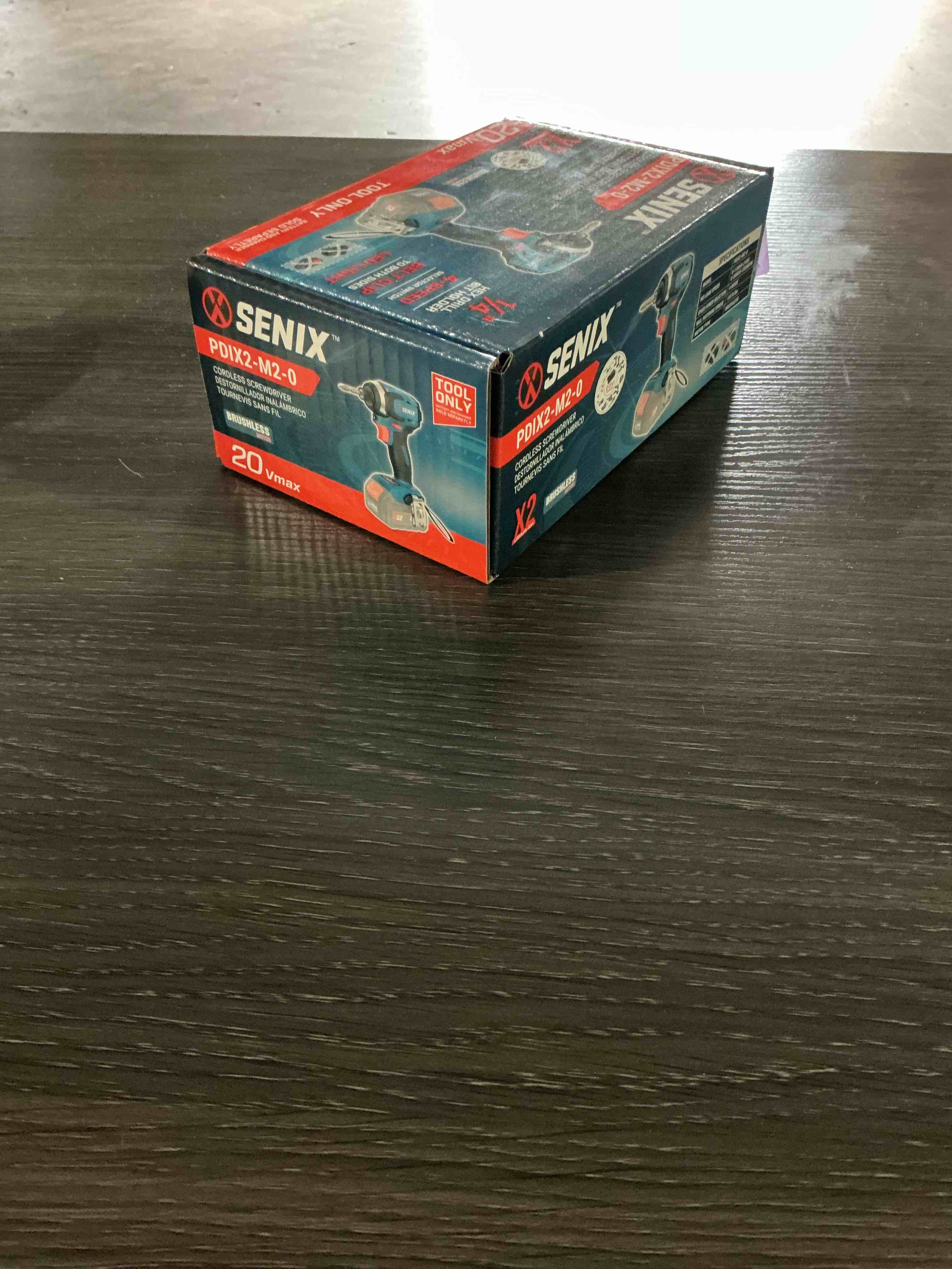 Condition photo showing New/Like New for senix 20 volt max* 1/4-inch impact driver, brushless motor, 130 foot-pound of max torque, 3000 rpm pdix2-m2