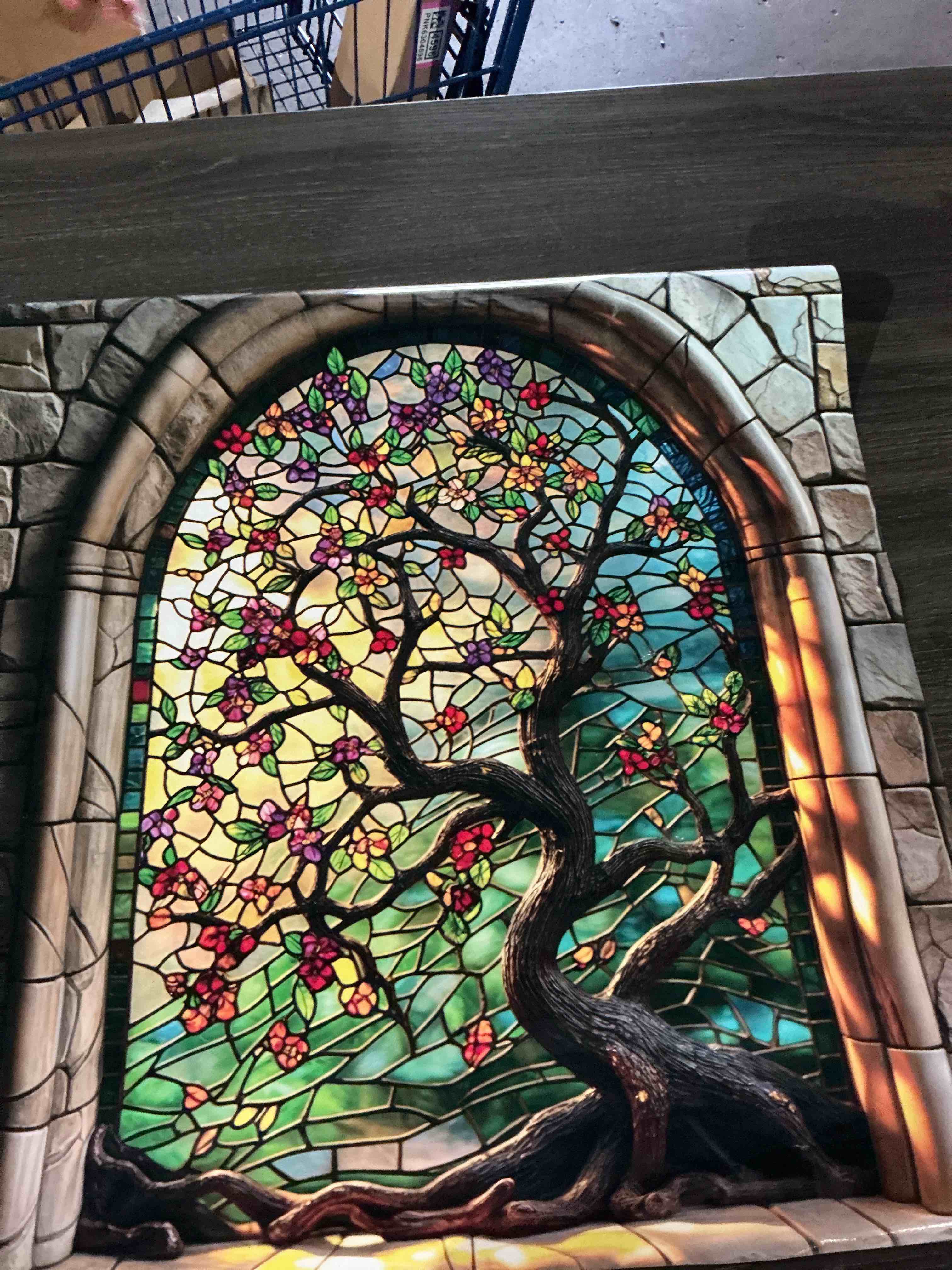 Condition photo showing New/Like New for 2d flat stained glass tree of life dishwasher magnetic cover 23x26 inch colorful artistic panel magnet for kitchen appliance dishwasher fridge home decor