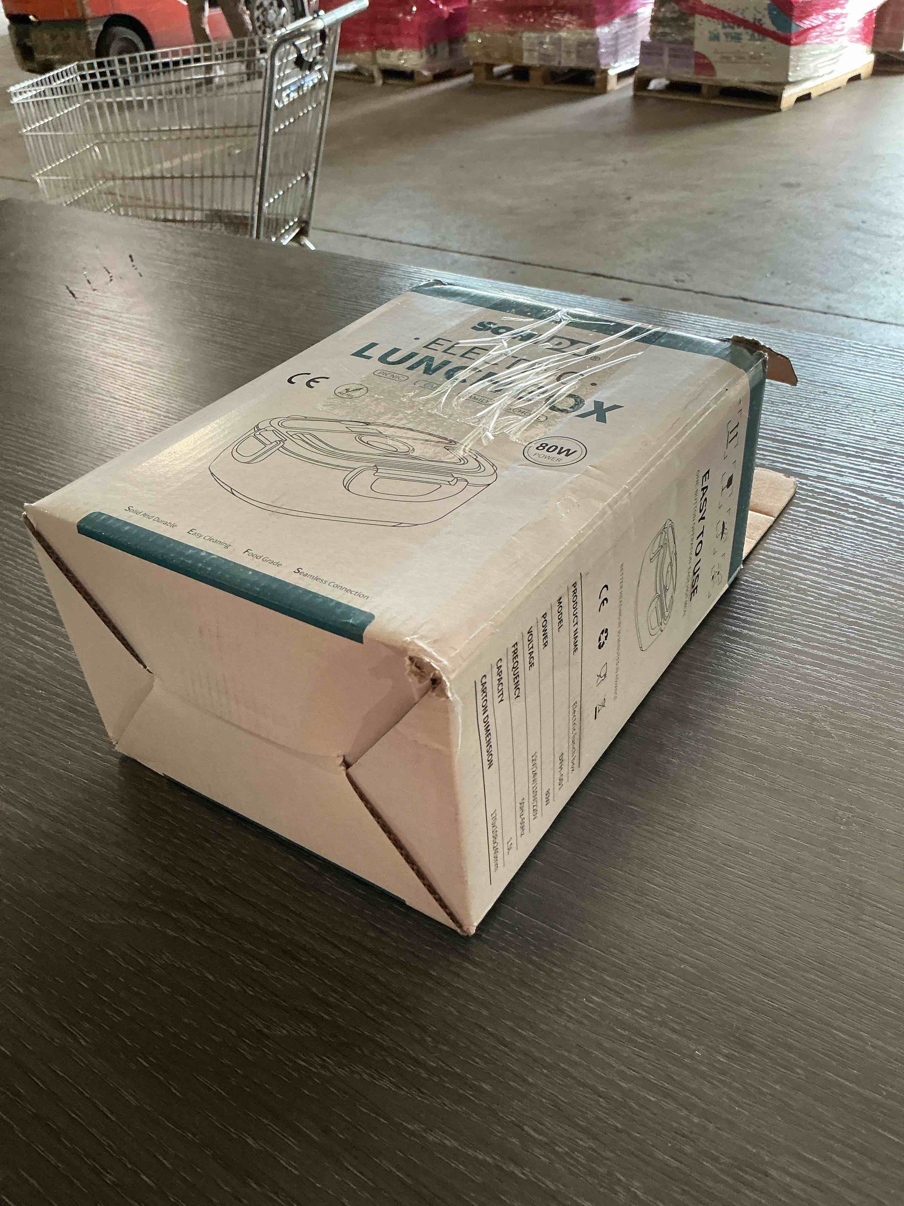 Condition photo showing As Is for sohida blue electric lunch box, 80w fast heated lunchbox for adults, dual 1.5l 304 stainless steel portable food warmer for car/truck/work, 12/24/110v lonchera eléctrica portátil 2-1.5l matte blue