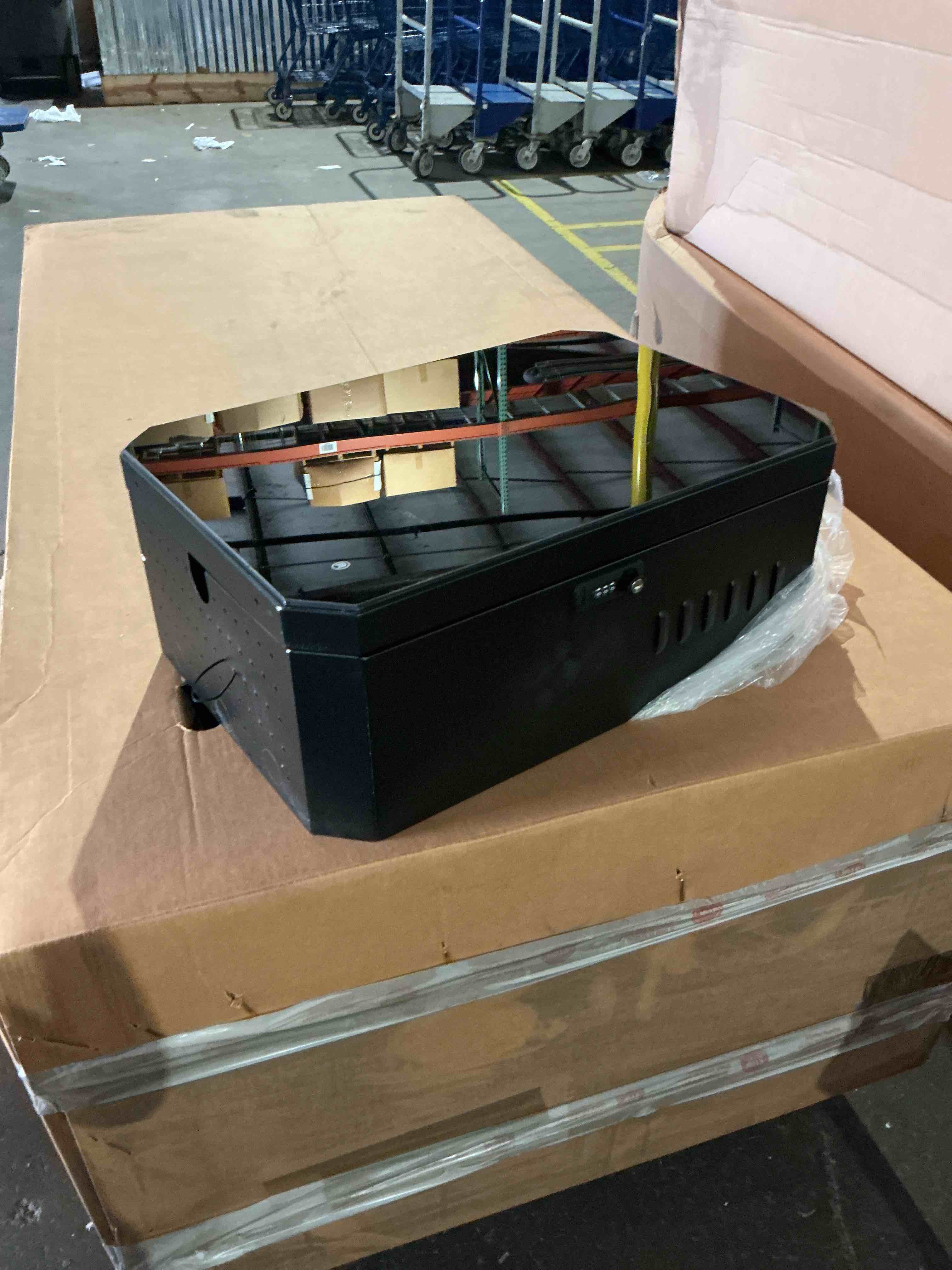 Condition photo showing New/Like New for ev charger lock box, waterproof outdoor wall station enclosure, ip65 weatherproof, 23'' x 16'' x 9'', steel with acrylic window, combination lock & cable holder, for level 2 ev charger