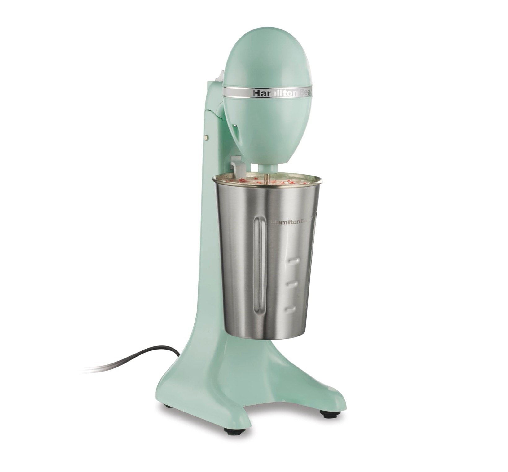 hamilton beach drinkmaster electric drink mixer, retro milkshake maker & milk frother, 2 speeds, extra-large 28 oz. stainless steel cup, mint