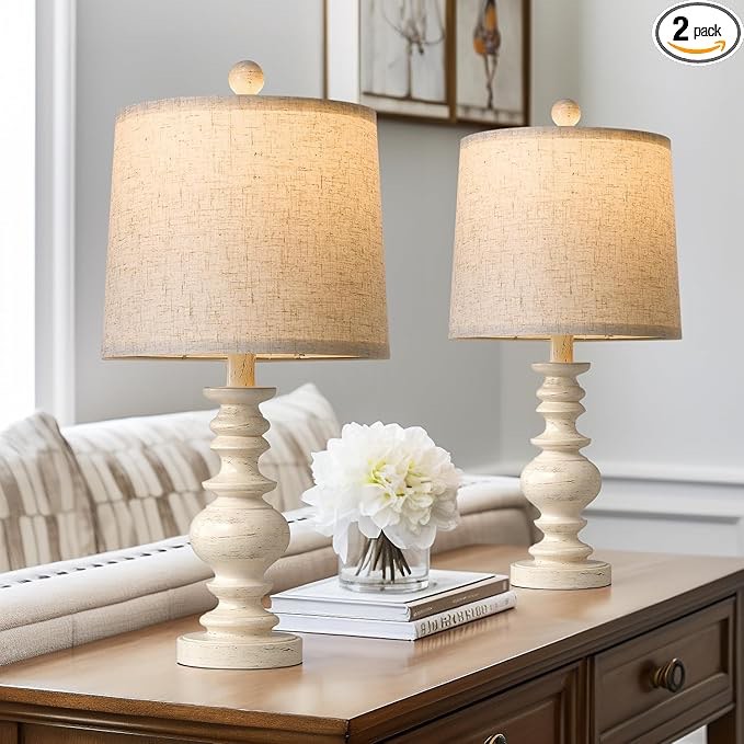 bobomomo tradition 20.5" rustic table lamp set of 2 for living room farmhouse bedside desk lamps bedroom nightstand vintage lamps linen washed?suitable for decorating small areas?