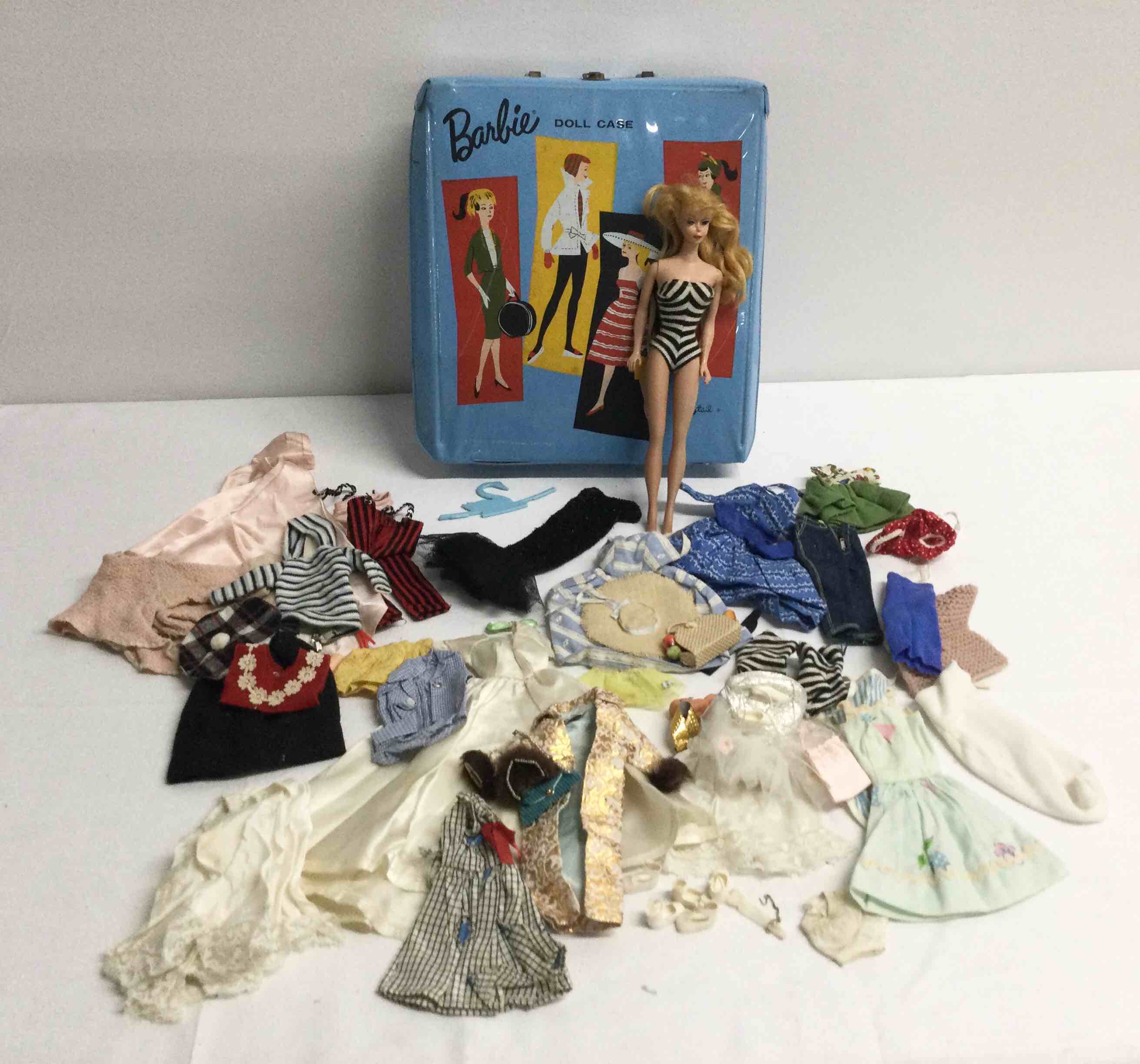 1959 Original Ponytail Barbie #2 with Vinyl Barbie Closet and Many 1950’s Barbie Clothing
