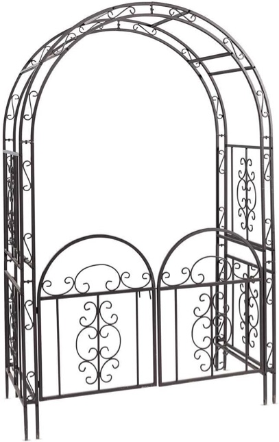 Plow & Hearth Arch Metal Outdoor Garden Arbor with Double Gate | Montebello | 84-in (H) x 53-in (W) x 23-in (D) | Black | Iron Trellis Lattice for Climbing Plants | Wedding | Outdoor Patio Décor