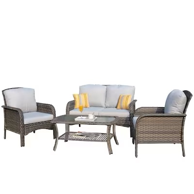 Ovios Rattan Patio Conversation Set with Gray Cushions GNDS400N-2 ( BOX 2 OF 2 ONLY )
