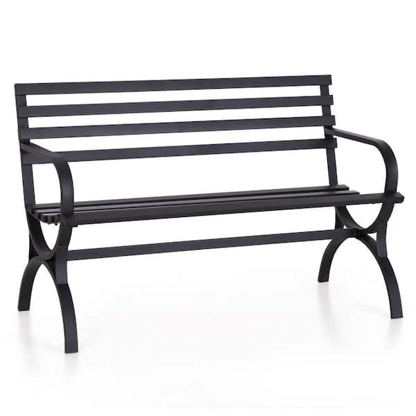 PHI VILLA 48 in. 2-Person Black Metal Outdoor Bench PV-331-B