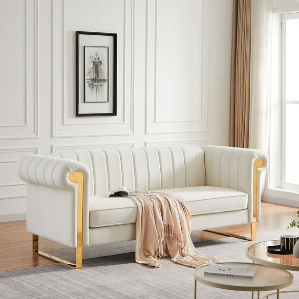 MH 83" Modern Velvet Sofa Arm - (only 1 box for pick up ) 