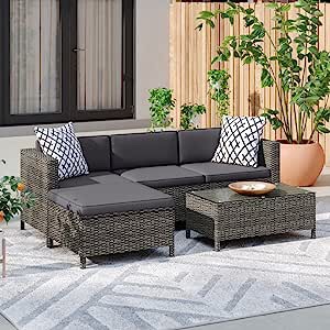GRAY WICKER FURNITURE SET PARTS W / GRAY CUSHIONS ( THIS IS NOT THE COMPLETE SET )