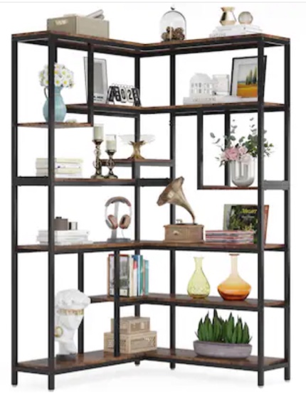 Tribesigns Brown Metal 6-Shelf Corner Bookcase HOGA-JW0277A
