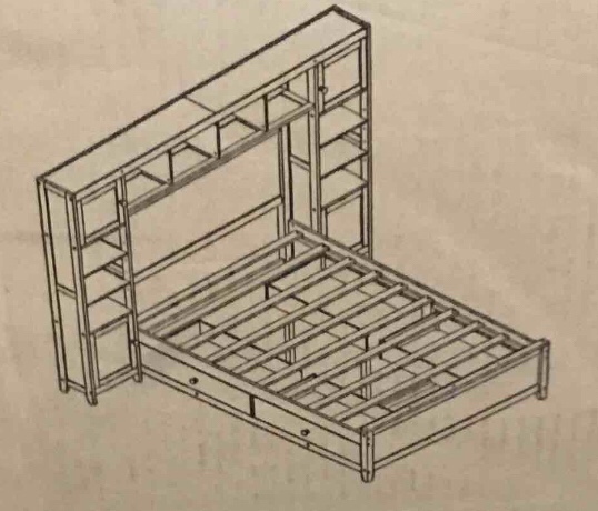 FULL BED WITH 2 DRAWERS AND BOOKSHELF - BOX 1 OF 3 ONLY/ INCOMPLETE BED 