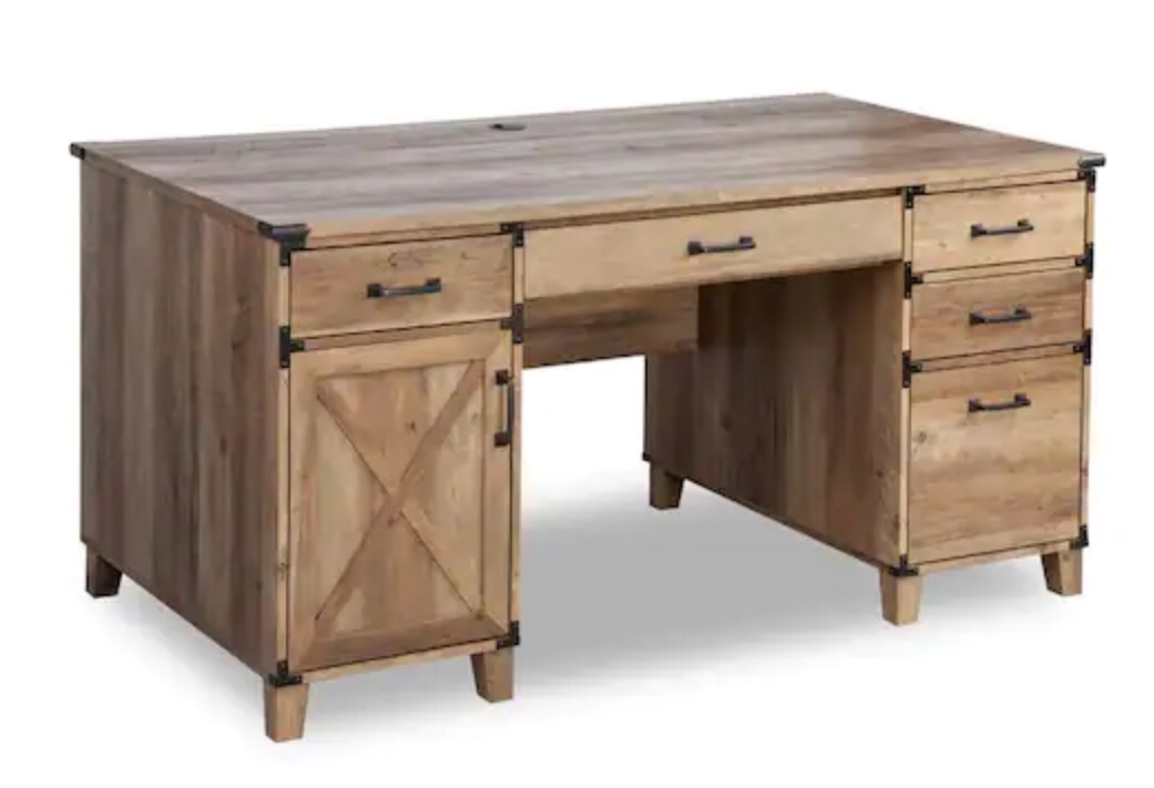 59 in. Rectangular Brown 5 Drawer Executive Desk with Keyboard Tray OF1601PDRO