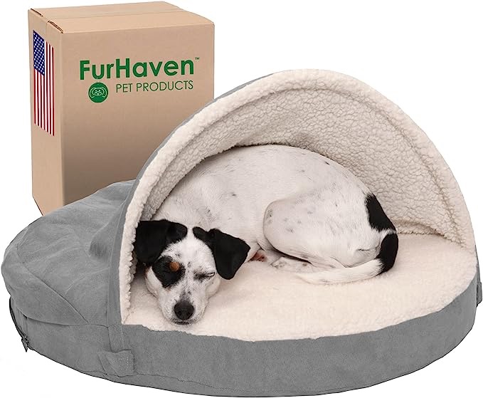 Furhaven 26" Round Orthopedic Dog Bed for Medium/Small Dogs w/ Removable Washable Cover, For Dogs Up to 30 lbs - Sherpa & Suede Snuggery - Espresso, 26-inch