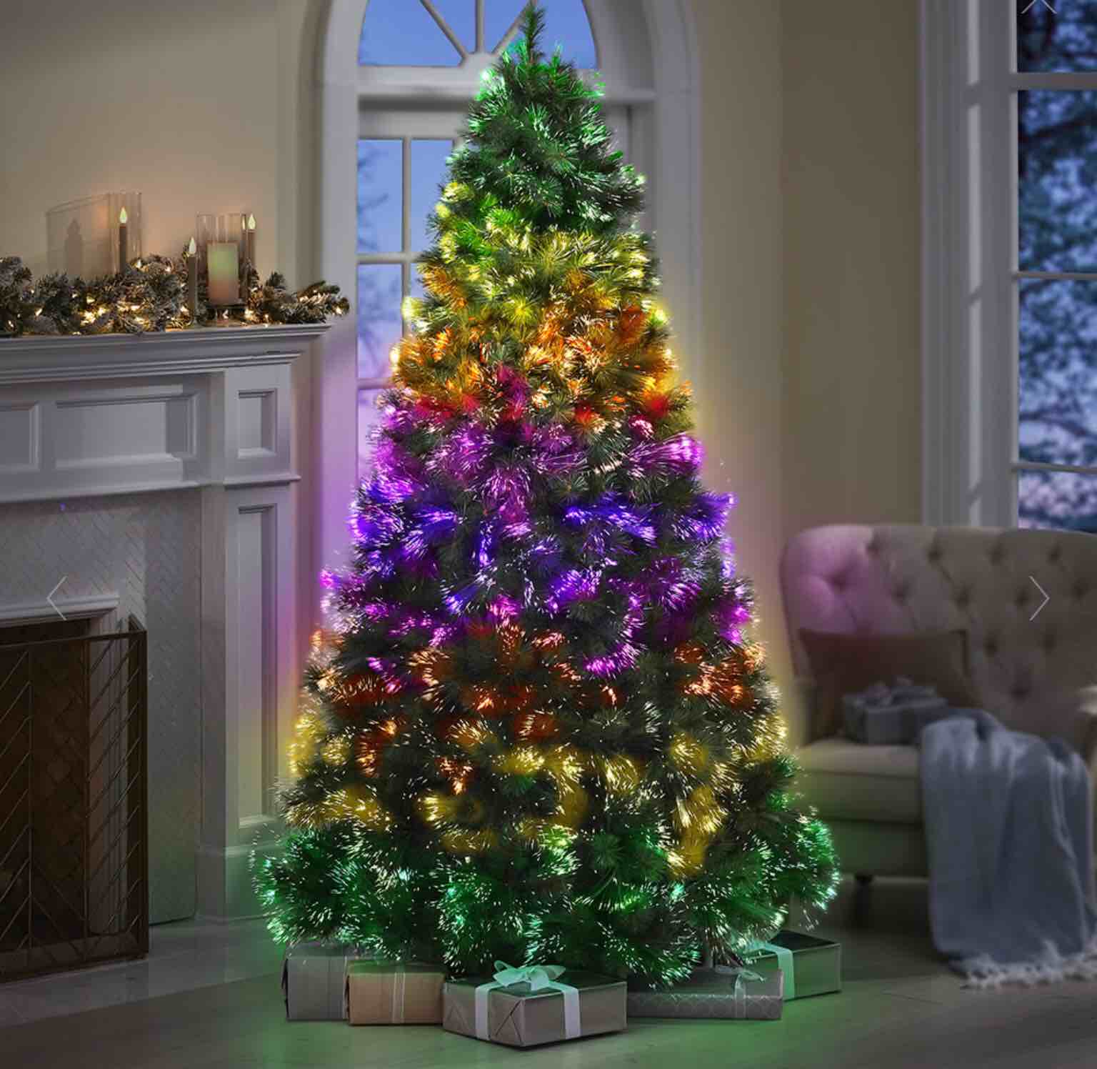 The Light Show Tree (7') 7' Tree. 1,441 tips, 75 LEDs. 49" diam. (31 1/2 lbs.)