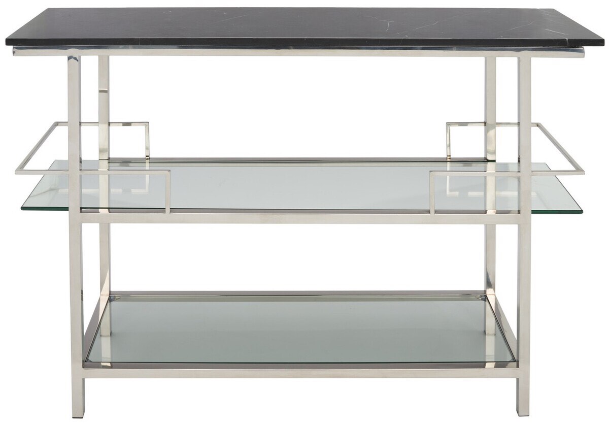 **INCOMPLETE**Safavieh FOX9086A-2-2 36 x 52 x 15 in. Rosalina Marble Console Table, Silver & Black / INCOMPLETE / BOX 2 Of 2 ONLY