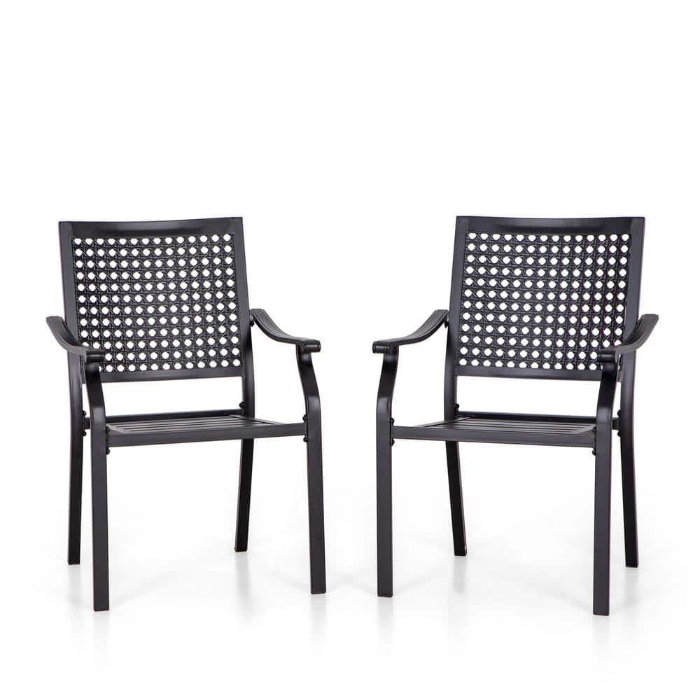 Stackable Metal Outdoor Dining Chair with Armrest (2-Pack)