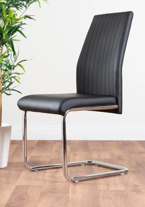 LORENZO x2 Faux Leather Deep Foam Padded Dining Chairs Silver Chrome Metal Legs