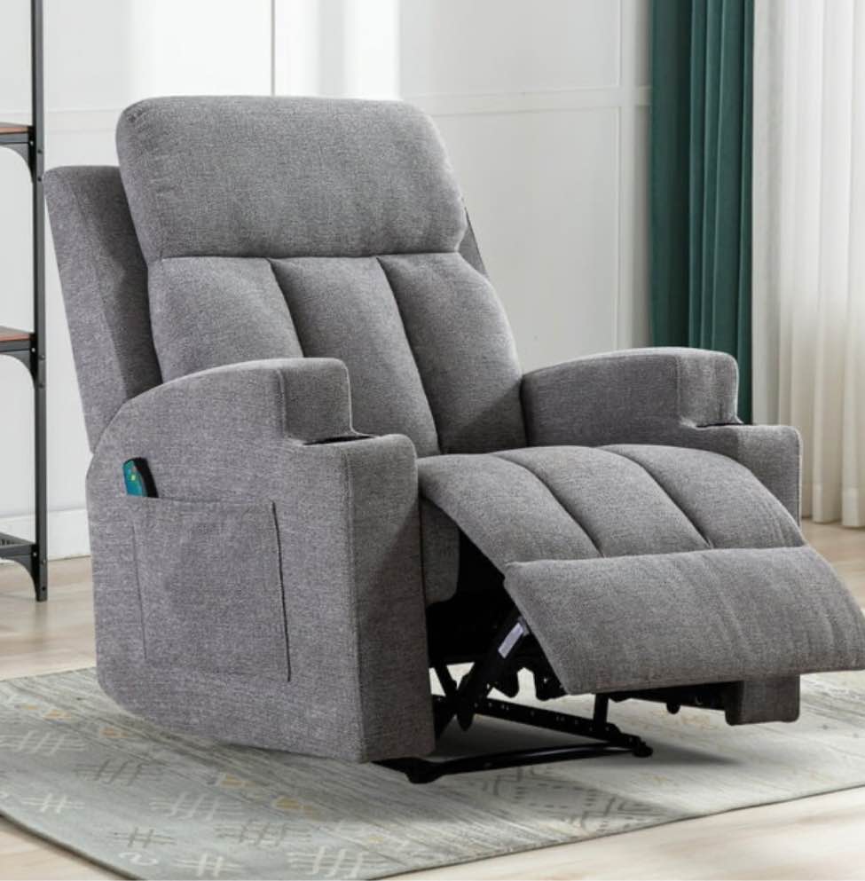 **INCOMPLETE**Bonzy Home Massage Heating Fabric Recliner Chair - Reclining Chair Manual, Single Modern Sofa Home Theater Seating for Living Room(Light Grey)
