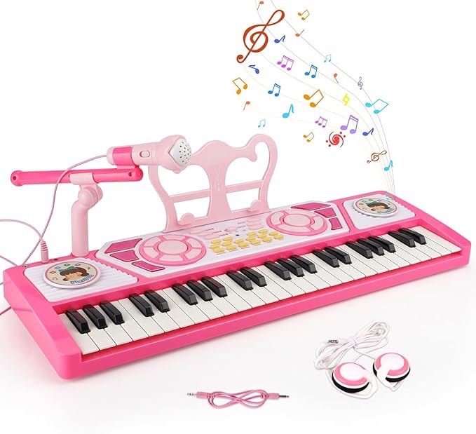 BAOLI 49 Keys Kids Piano Keyboard with Microphone, Multifunctional Portable Electronic Piano Educational Musical Instrument Toy, Birthday Gifts for Beginner Children Toddler Boys Girls Age 3-6