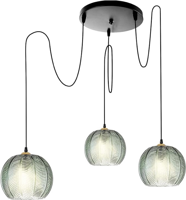 HDXZTQ Pendant Lights Kitchen Island Lights Glass Pendant Light 3 Light Pendant Fixtures, Adjustable Hanging Light Fixture with Green Glass Shade- use E26 Bulb