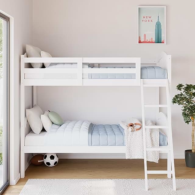 Storkcraft Long Horn Solid Hardwood Twin Bunk Bed, Espresso Twin Bunk Beds for Kids with Ladder and Safety Rail