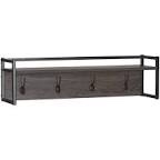 RiverRidge Home Afton 4-Hook Metal Frame Wall Shelf in Dark Weathered Wood Grain