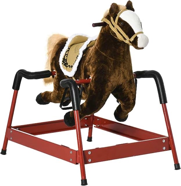 Qaba-Spring-Rocking-Animal-Interactive Children’s Toy Horse *Brown and Blonde